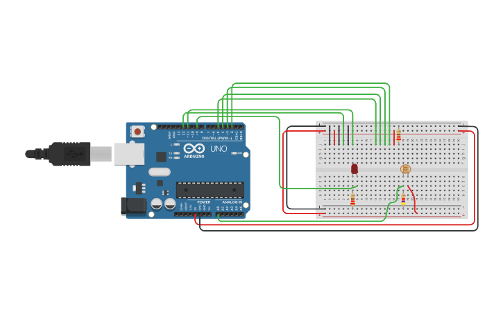 Circuit design Smart Light System with Photoresisor - Tinkercad