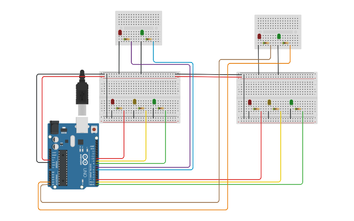 Circuit design 2 Semáforos | Tinkercad