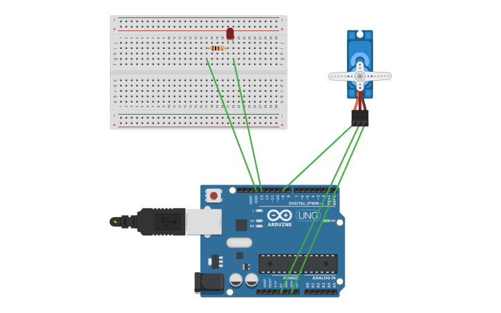 Circuit design LED and Servo motor - Tinkercad