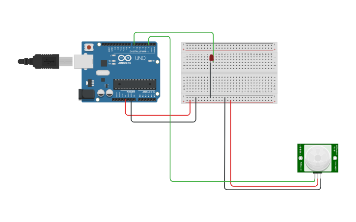 Circuit design PIR Motion Sensor-Based LED Automation - Tinkercad