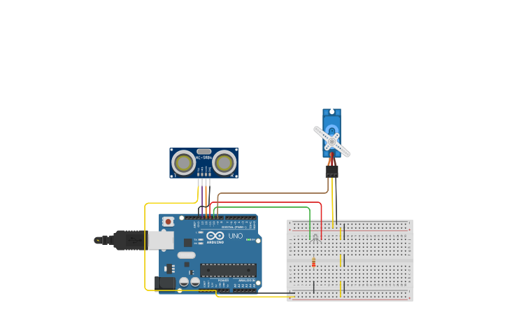 Circuit design sensor ultrasonico+servomotor - Tinkercad