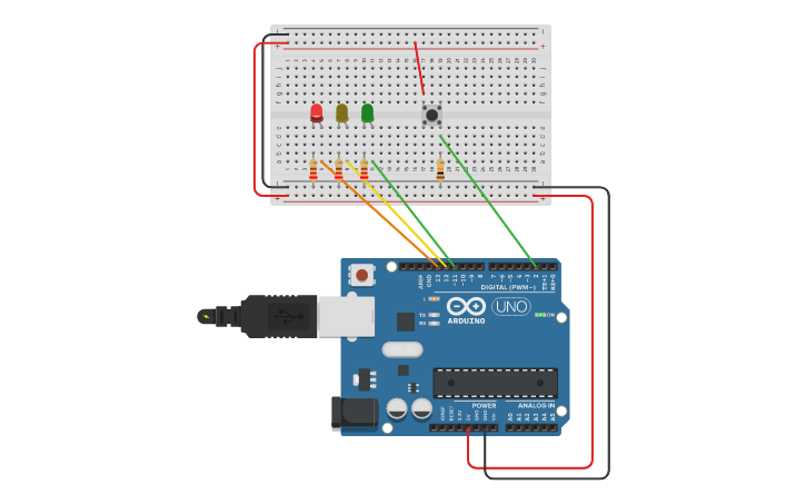 Circuit design Pushbutton LED - Tinkercad