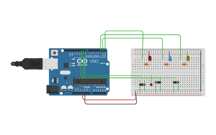 Circuit design 3 Switches - Tinkercad