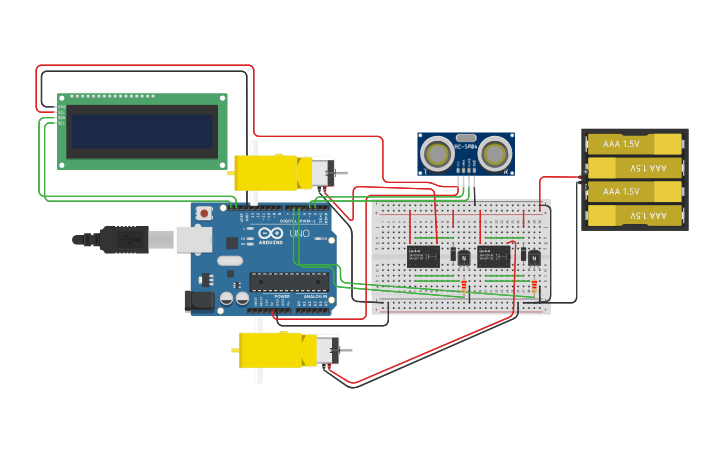 Circuit design 2WD robot using relays - Tinkercad