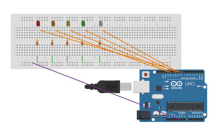 Circuit design ENCENDIDO Y APAGADO DE LEDS - Tinkercad