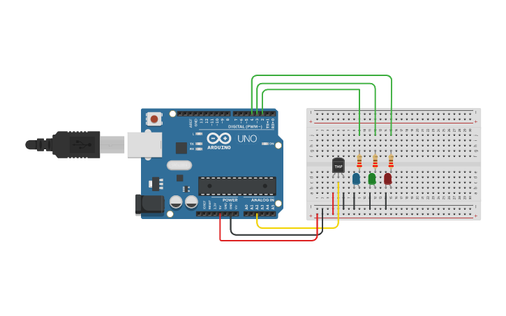 Circuit design Interfacing led and temperature sensor - Tinkercad