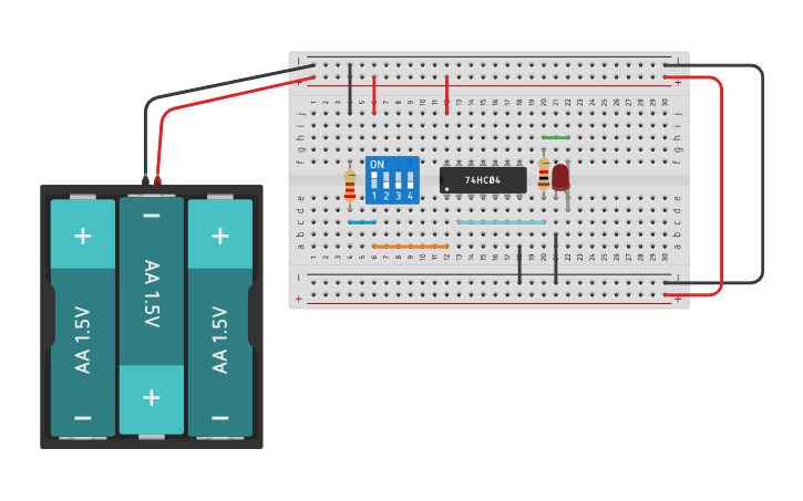 Circuit design COMPUERTA NOT 7404 | Tinkercad
