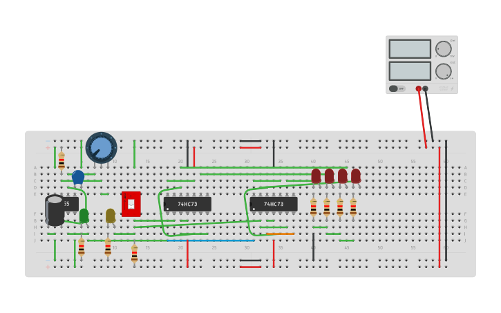 Circuit design contador 4 bits - Tinkercad