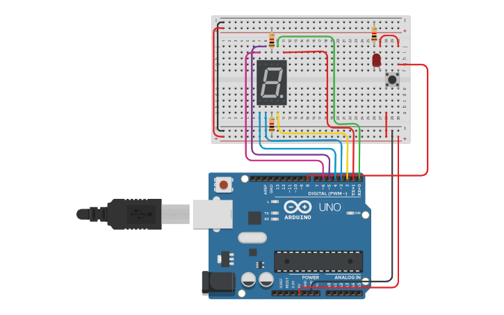 Circuit design Arduino con 7 segmentos - Tinkercad