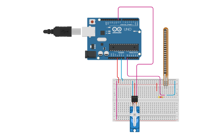 Circuit design Servo with flex sensor - Tinkercad