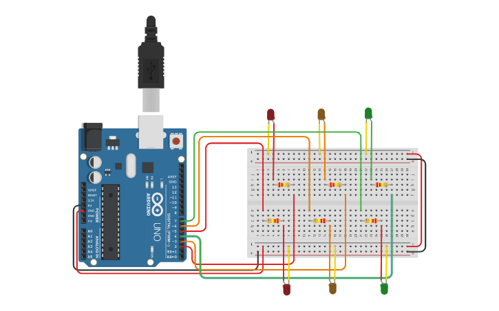 Circuit design 2-way traffic light | Tinkercad
