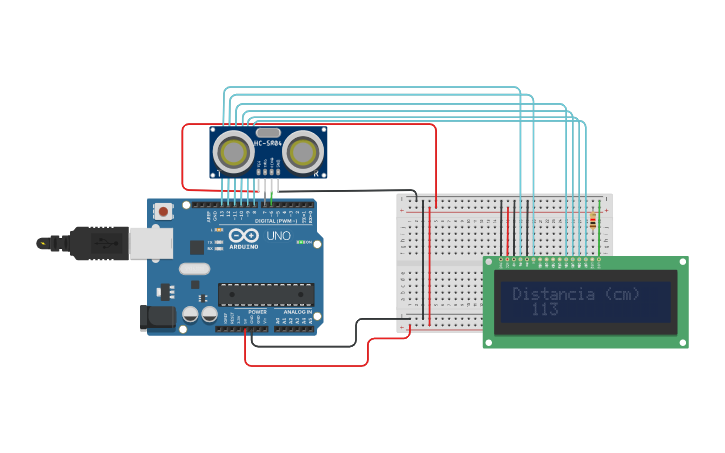 Circuit design SENSOR ULTRASONIDO CON PANTALLA LCD - Tinkercad