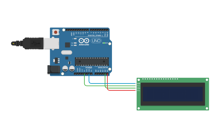 Circuit design I2C LCD - Tinkercad