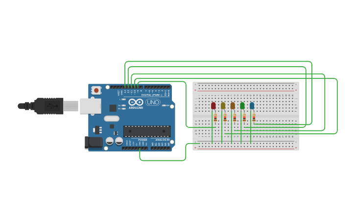 Circuit design Odd LED Blinking - Tinkercad