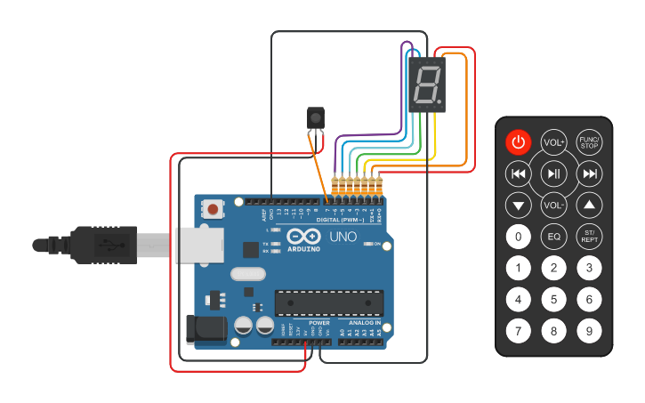 Circuit design IR remote display - Tinkercad