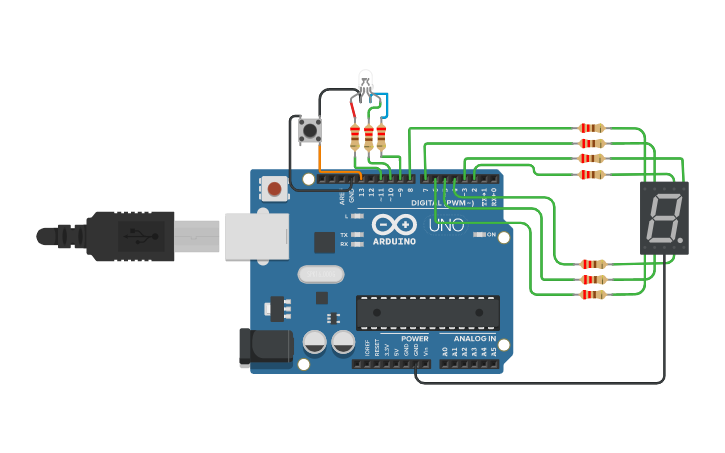 Circuit design Seven segment with arduino | Tinkercad