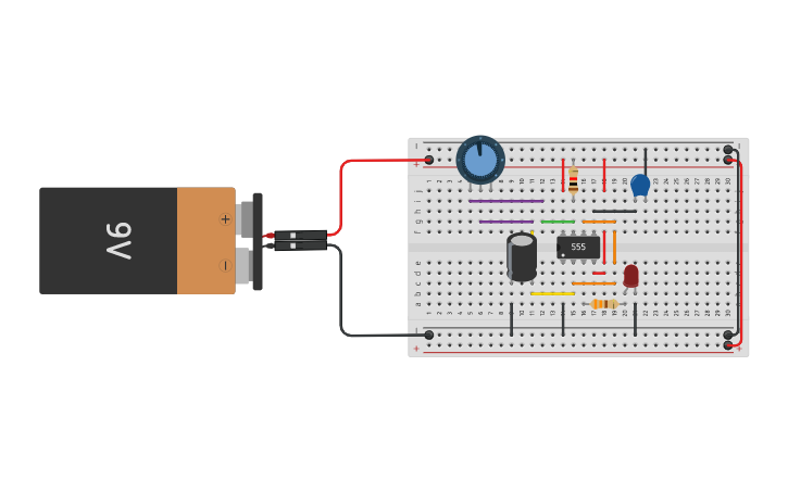 Circuit design 555 flash led - Tinkercad