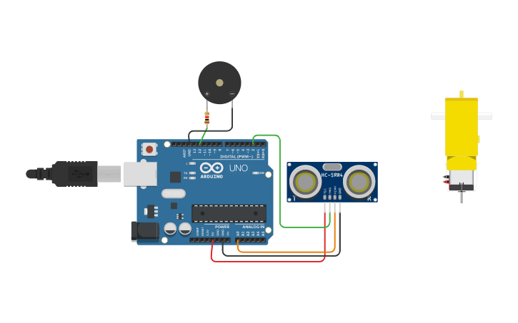 Circuit design Buzzer_Distance_Sensor - Tinkercad