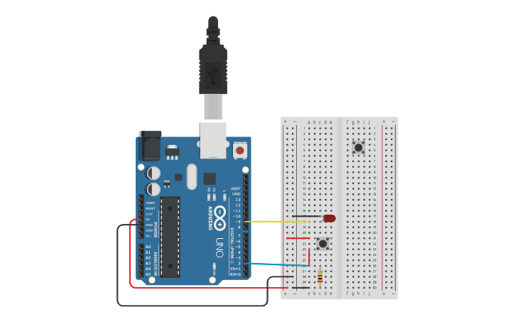 Circuit design Turn on a led using bush button - Tinkercad