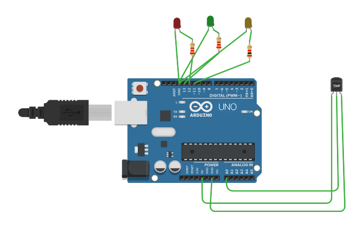 Circuit design Temp sensor Arduino - Tinkercad