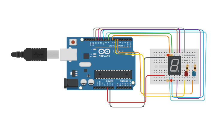 Circuit design 7 segmant display - Tinkercad