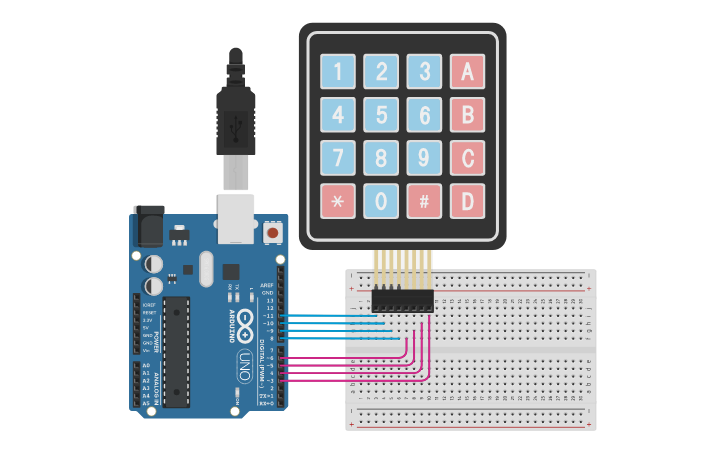 Keypads Project Circuit design KEYPAD - Tinkercad
