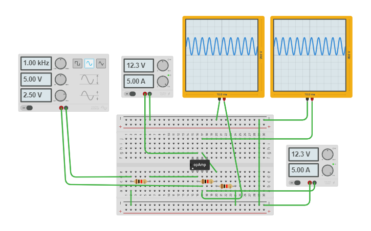 Circuit design 2. Rangkaian Closed Loop Non-Inverting Op-Amp - Tinkercad