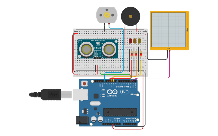 Circuit design Ultrasonic sensor - Tinkercad
