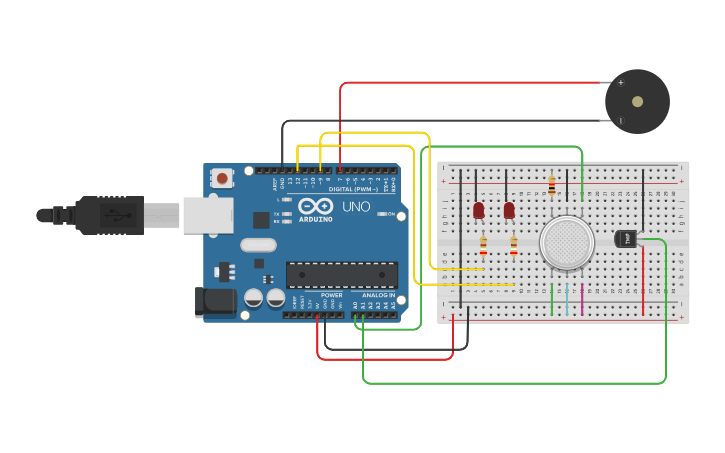 Circuit design FIRE ALARM - Tinkercad
