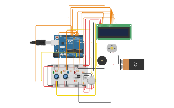 Circuit design CONTROLE DE VELOCIDADE E DETECTOR DE GÁS - Tinkercad