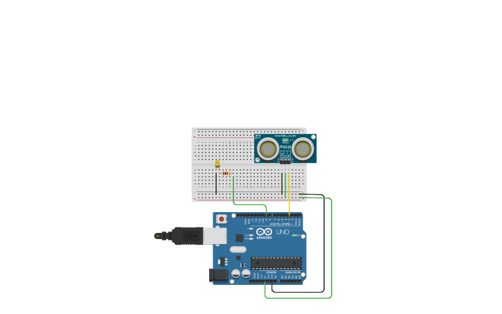 Circuit design ULTRASONIC SENSOR WITH LED - Tinkercad