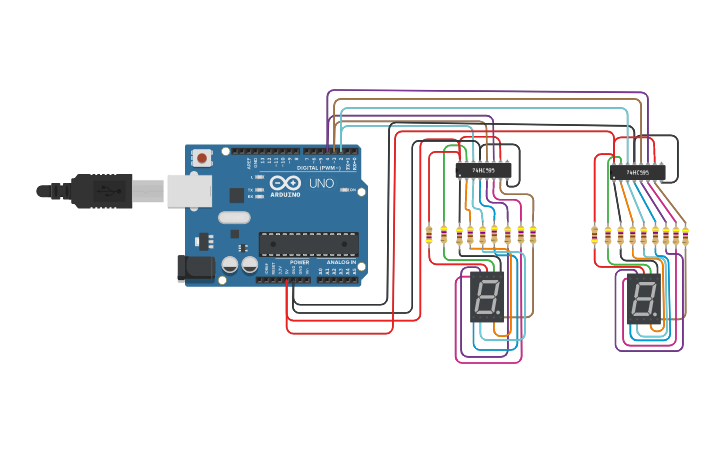 Circuit design Contador Hexadecimal de 00 até FF - Tinkercad
