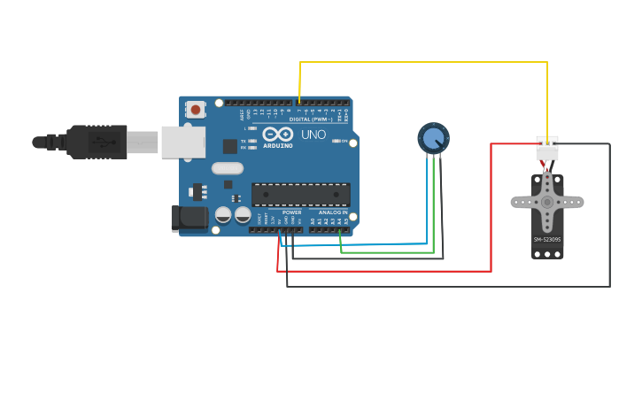 Circuit design Potentiometer with servo motor | Tinkercad