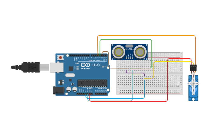 Circuit design Ultrasonic sensor and Servo Motor (Sarip) - Tinkercad