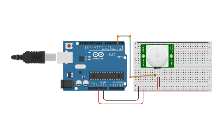 Circuit design sensor pir arduino - Tinkercad