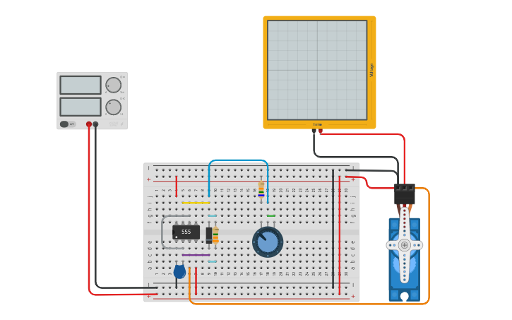 Circuit Design Servo Motor 555 Tinkercad