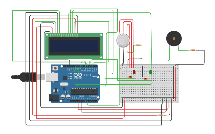 Circuit design Gas detecting alarm system - Tinkercad