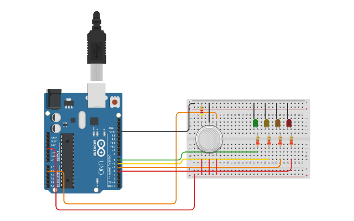 Circuit design Sensor de Gas | Tinkercad
