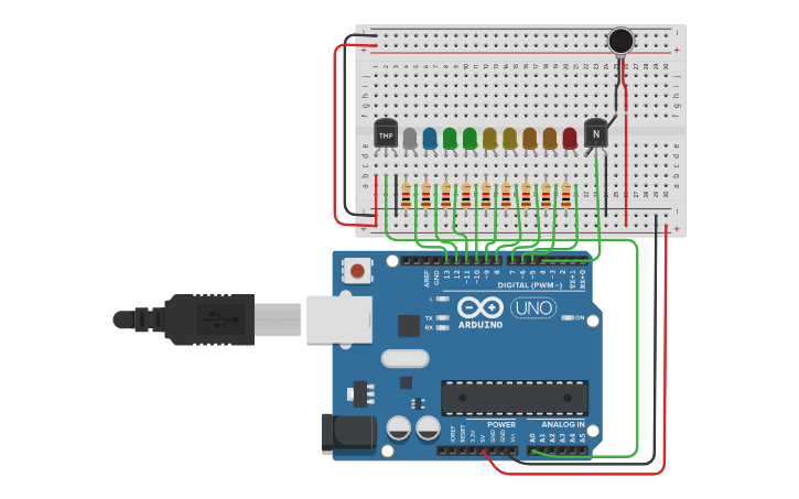 Circuit design Temperature Sensor and Buzzer With Arduino - Tinkercad