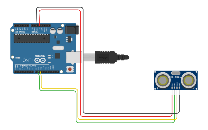 Circuit design Ultrasonic distance sensor - Tinkercad