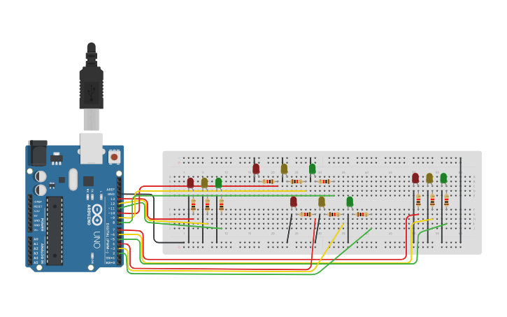 Circuit design Traffic Signalling - Tinkercad