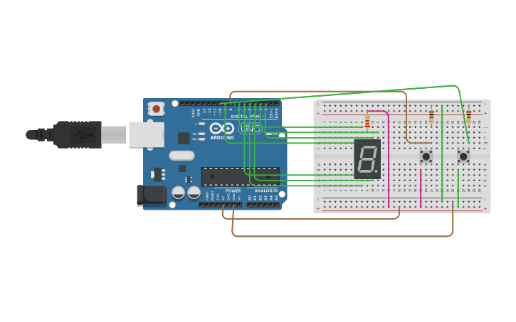 Circuit design Seven Segment Counter UP - Tinkercad