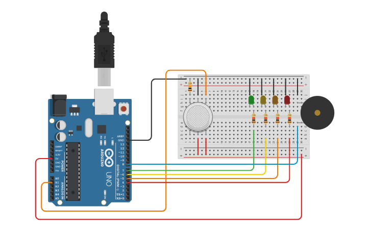 Circuit design Sensor de Gas - Tinkercad