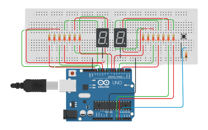Circuit design Display a 7 segmenti doppio - Tinkercad