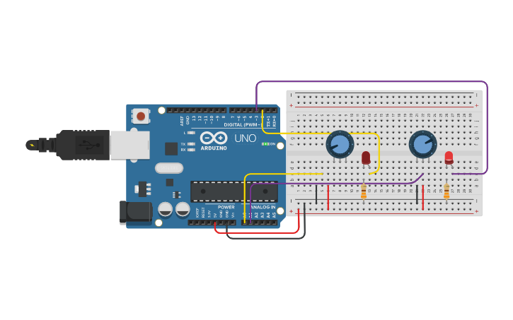 Circuit design POTENCIADOR CON LED | Tinkercad