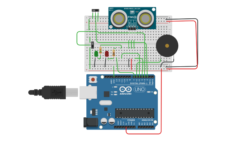 Circuit design Smart Parking Assistance System | Tinkercad