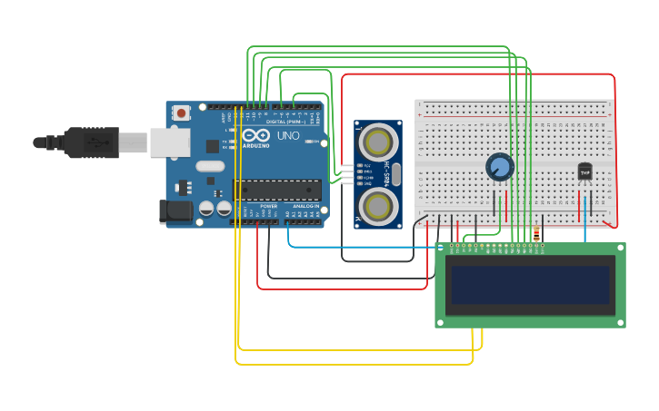 Circuit design ultrasonic sensor - Tinkercad