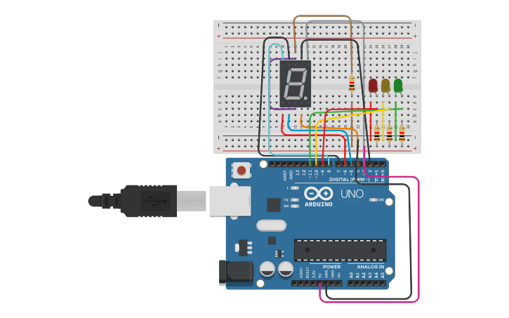 Circuit design TRAFFIC LIGHT W/ COUNTDOWN SERIES - Tinkercad