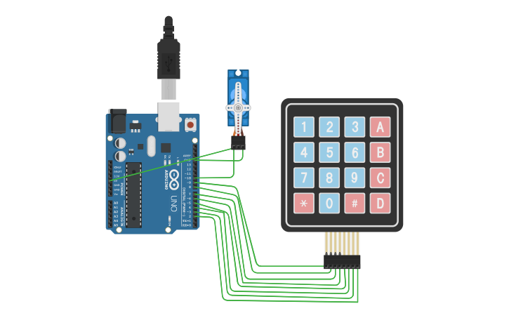 Circuit design servo motor with keypad - Tinkercad