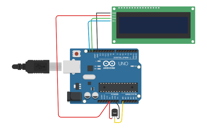 Circuit design ციფრული თერმომეტრი | Tinkercad